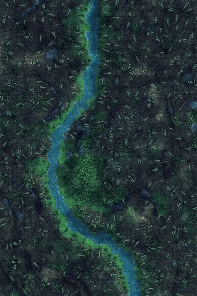 Bamboo Forest Shrine Battlemap - aerial view river forest - Digital, Foundry VTT, Print