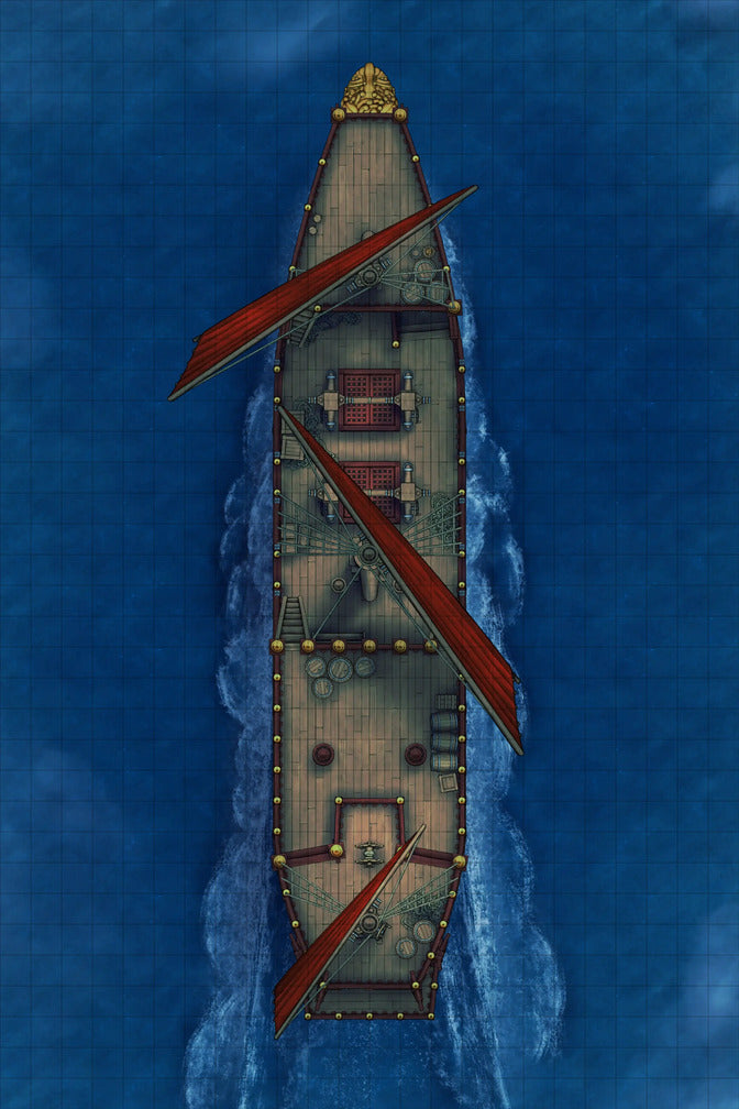 Chinese Junk Ship Battlemap - top-down view ship - Digital, Foundry VTT, Print
