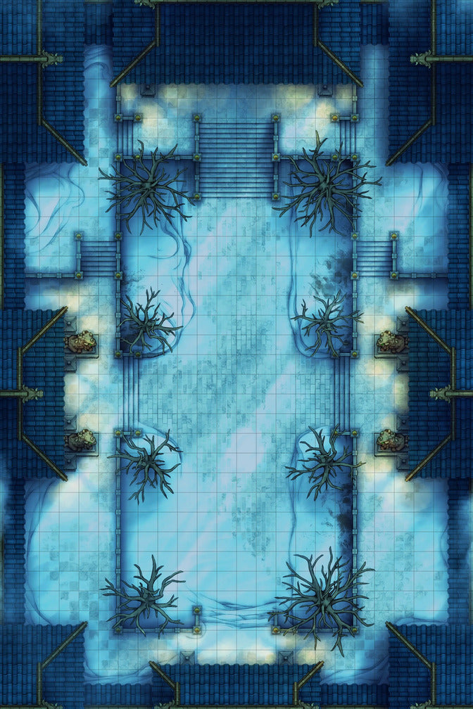 Palace Courtyard Battlemap - blue white tiled floor stairs - Digital, Foundry VTT, Print