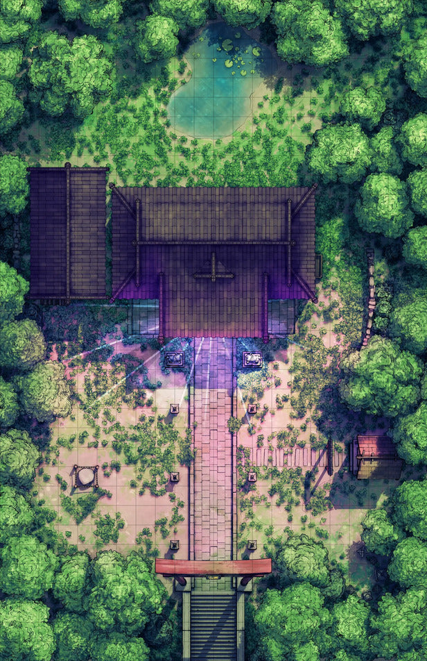 Hakurei Shrine Battlemap - overhead view temple complex - Digital, Foundry VTT, Print