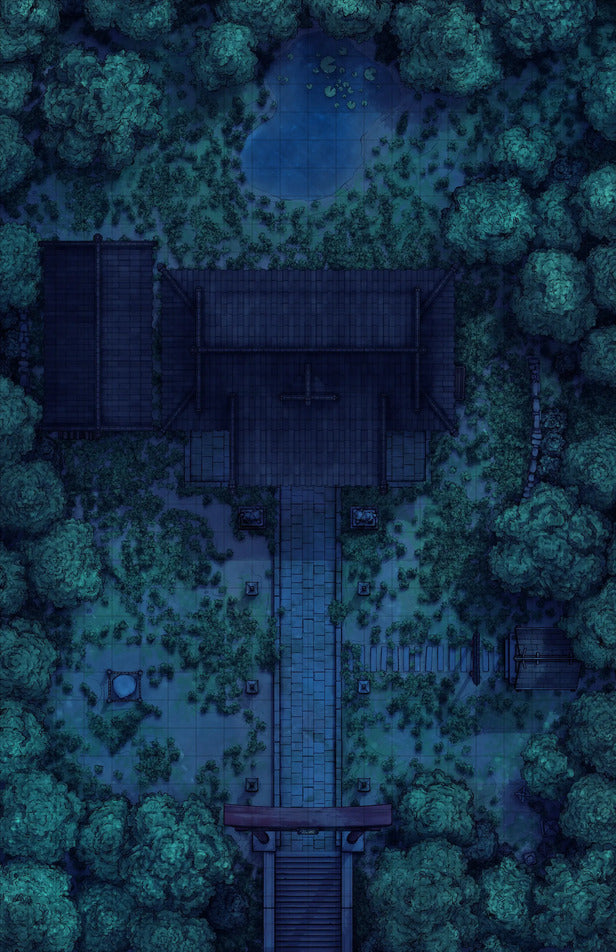 Hakurei Shrine Battlemap - overhead view temple - Digital, Foundry VTT, Print