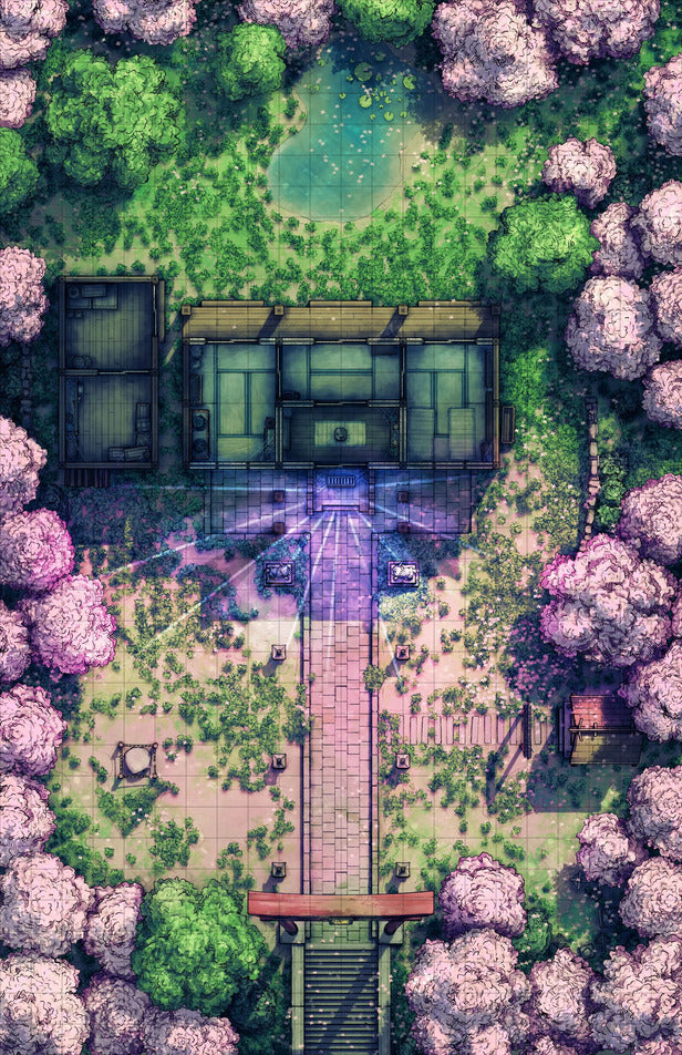 Hakurei Shrine Battlemap - overhead view japanese-style estate - Digital, Foundry VTT, Print