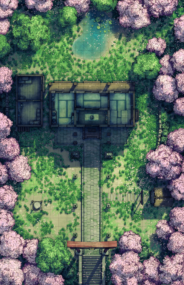 Hakurei Shrine Battlemap - overhead view japanese estate - Digital, Foundry VTT, Print