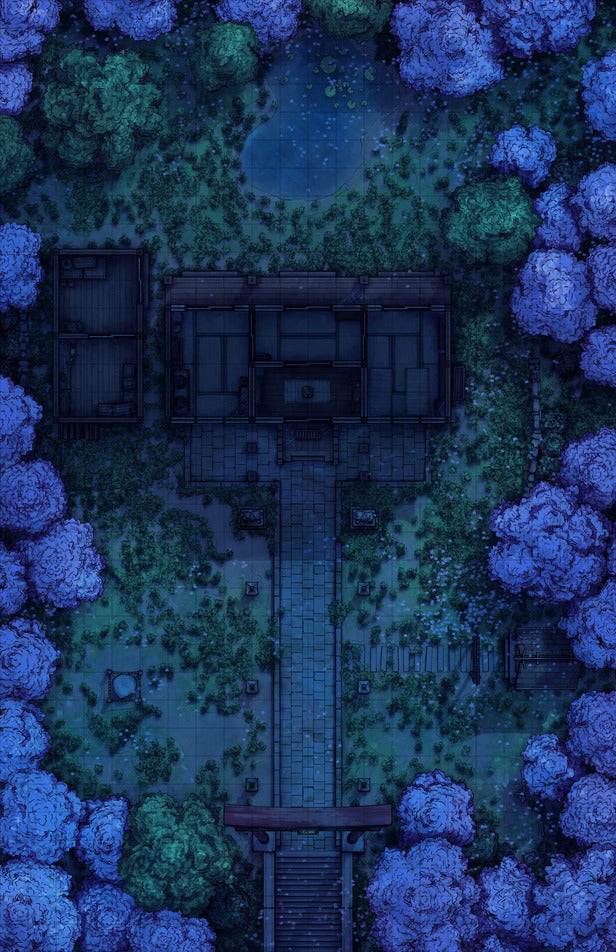 Hakurei Shrine Battlemap - overhead view temple complex - Digital, Foundry VTT, Print