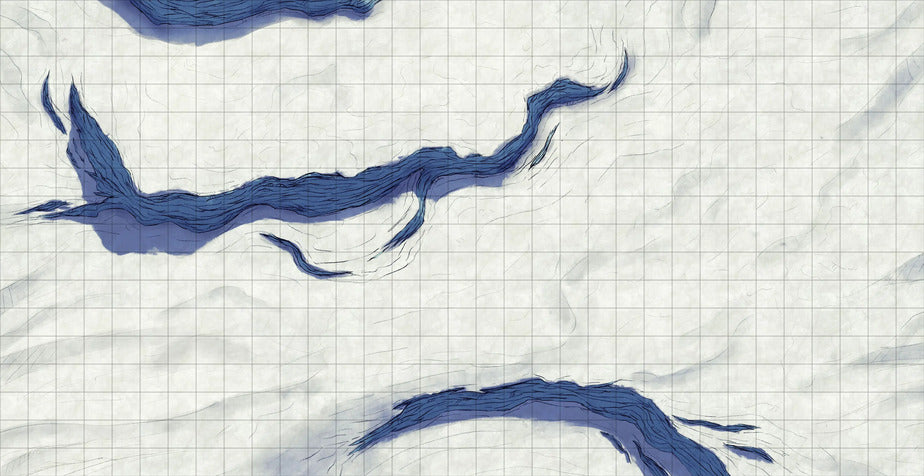 Old Mountain Ruins Battlemap - blue river map - Digital, Foundry VTT, Print