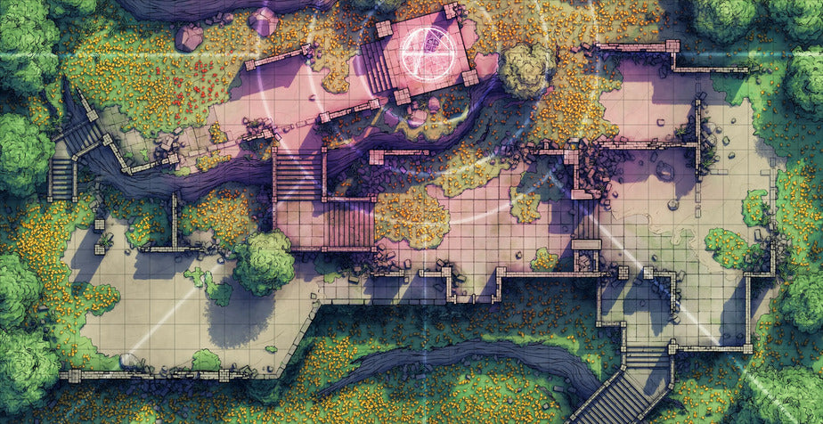 Old Mountain Ruins Battlemap - overgrown stone ruins - Digital, Foundry VTT, Print