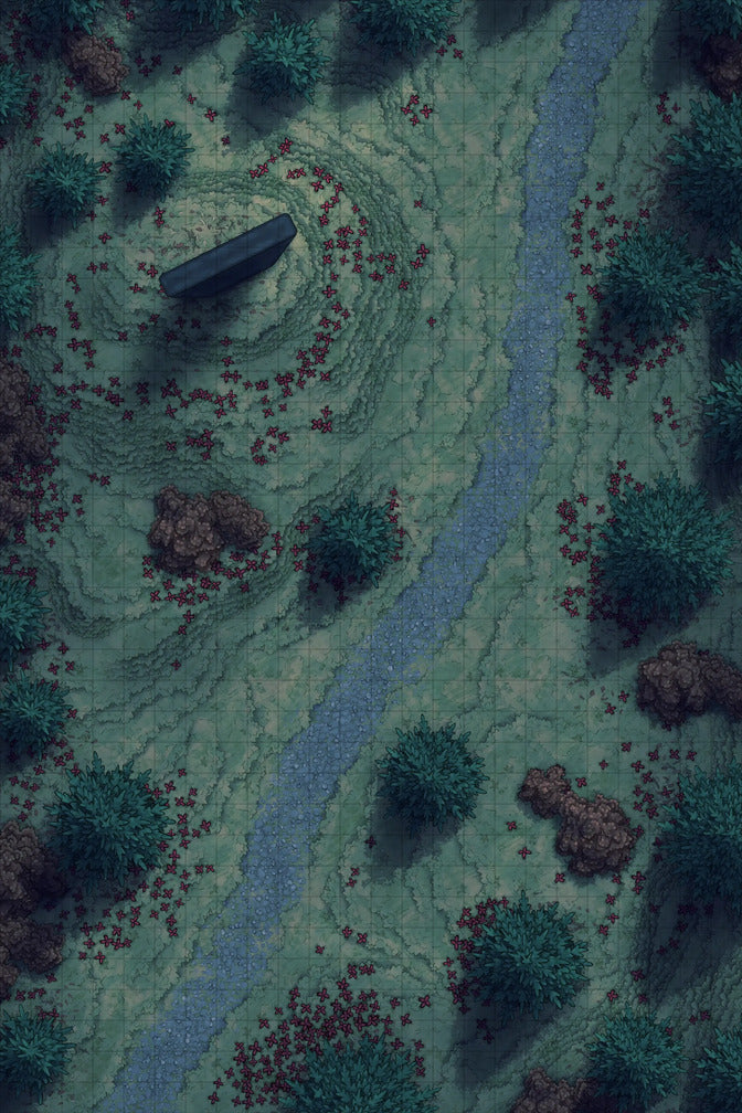 Grassy Road Battlemap - Grassy Road 24x36 Autumn Black Pillar Night