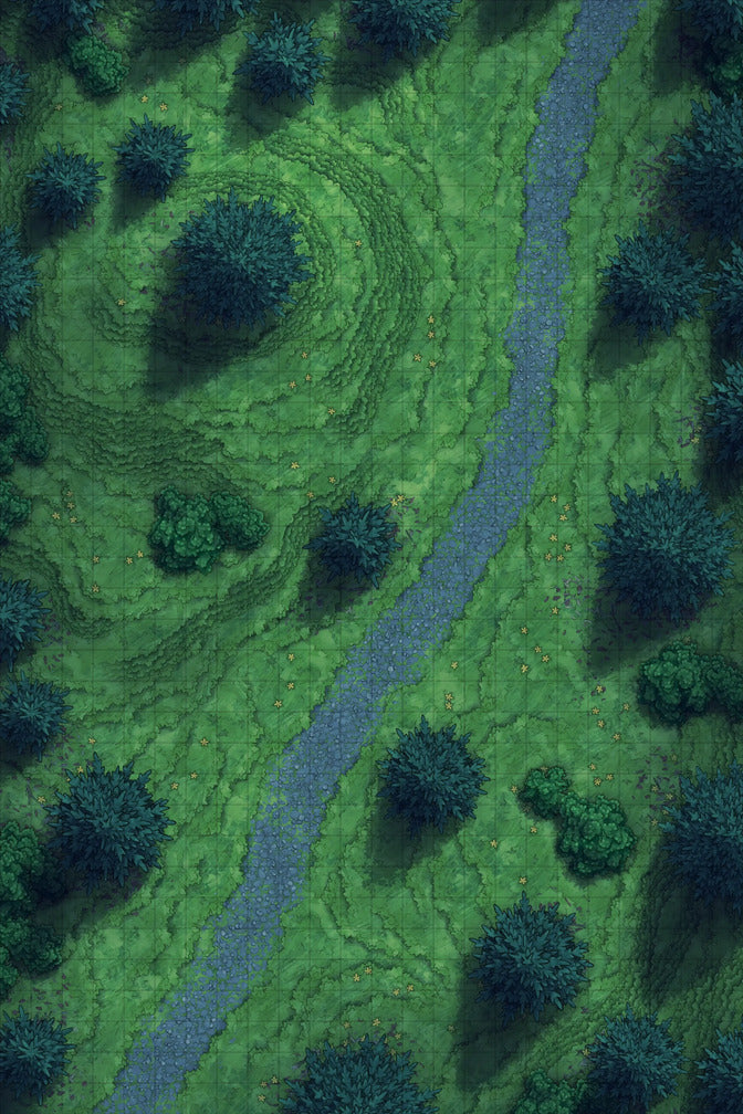 Grassy Road Battlemap - Grassy Road 24x36 Summer Night