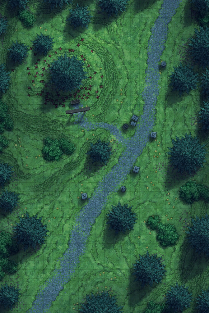 Grassy Road Battlemap - Grassy Road 24x36 Summer Shrine Night