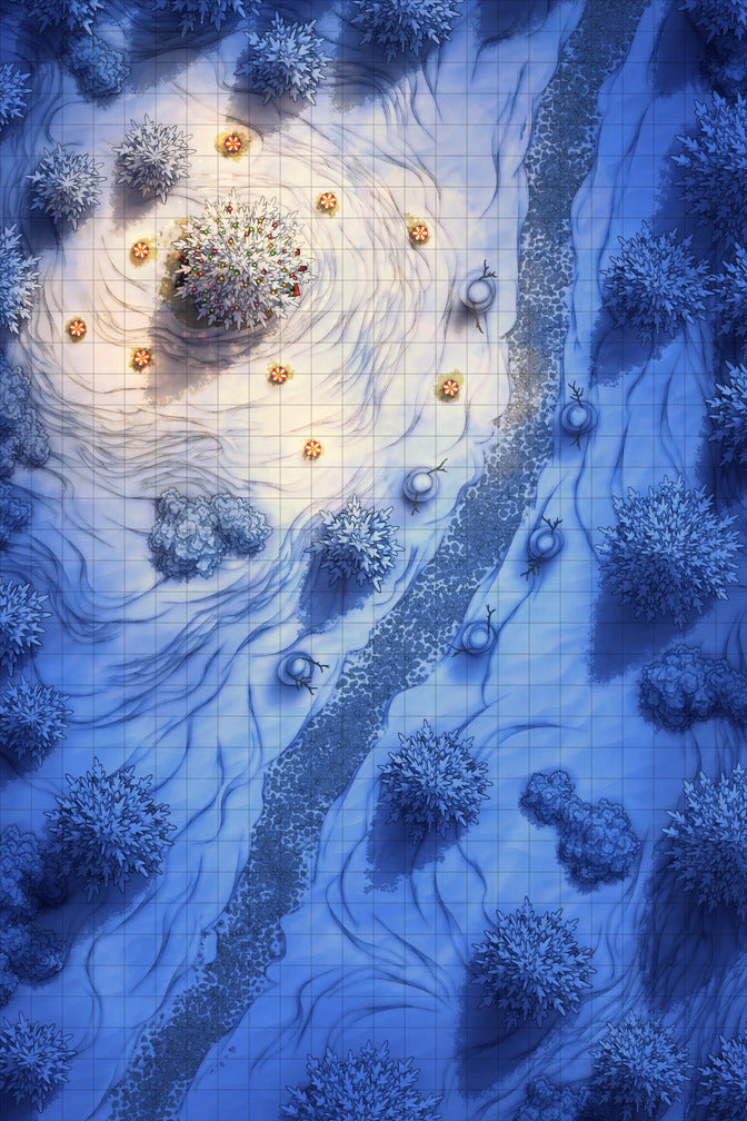 Grassy Road Battlemap - Grassy Road 24x36 Winter Christmas Tree Night