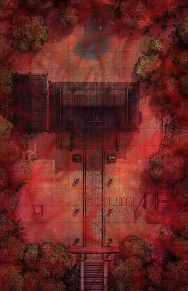 Hakurei Shrine Battlemap - overhead view temple - Digital, Foundry VTT, Print