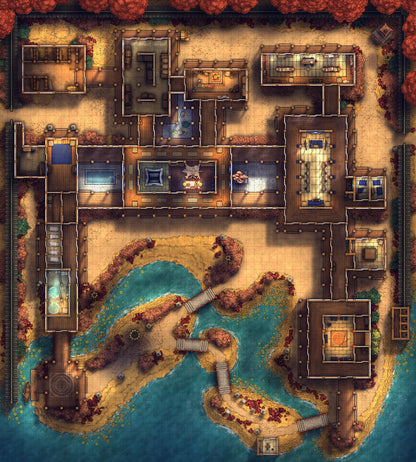 Japanese Mansion — Shinden Zukuri Battlemap - Autumn 01 - DnD Map, Digital, Foundry VTT, Print