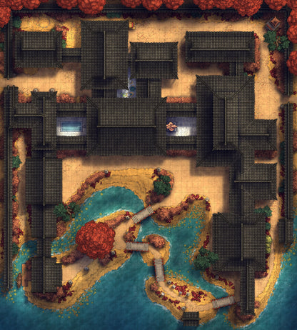 Japanese Mansion — Shinden Zukuri Battlemap - Autumn 02 - DnD Map, Digital, Foundry VTT, Print