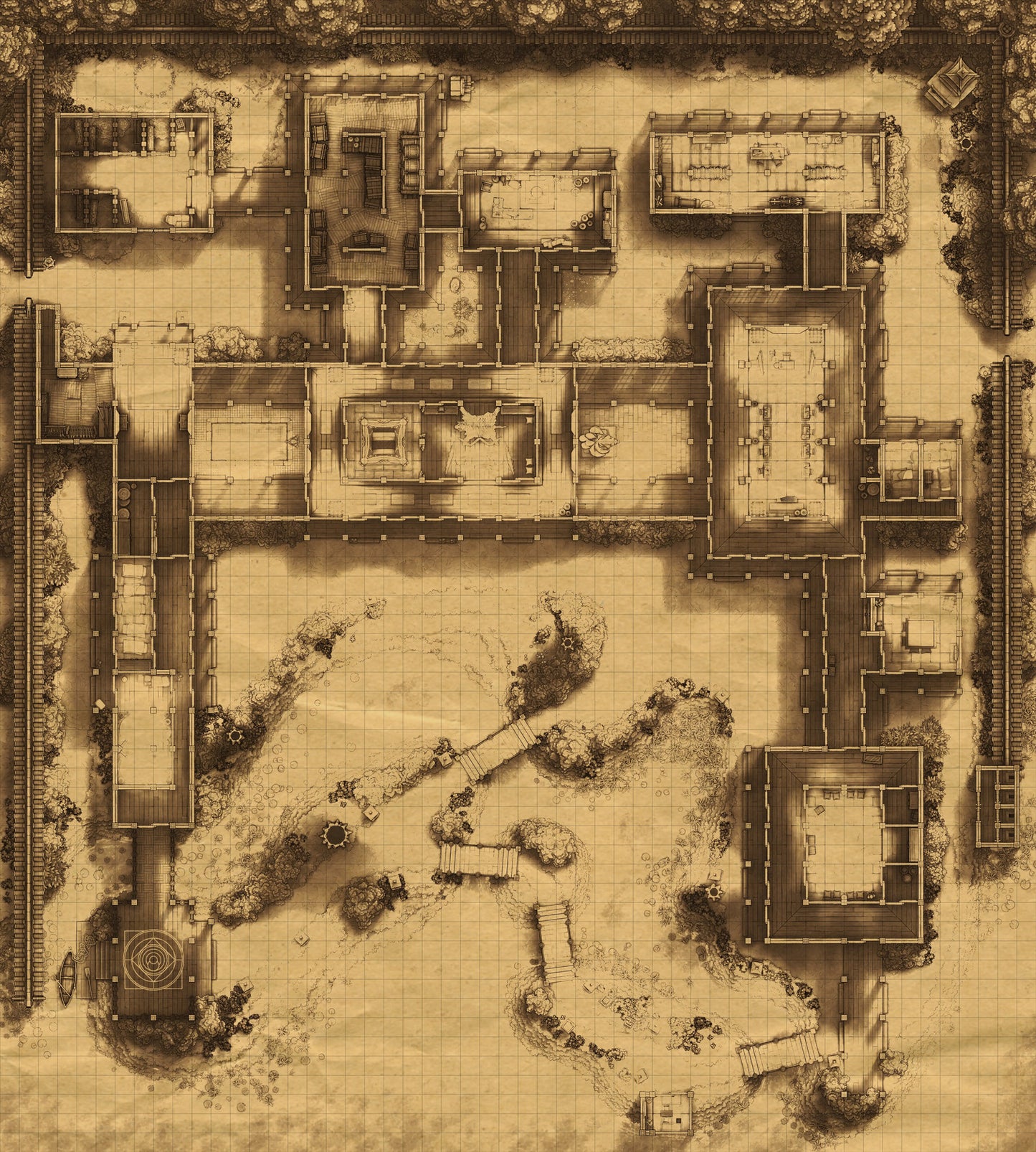 Japanese Mansion — Shinden Zukuri Battlemap - Blueprint 01 - DnD Map, Digital, Foundry VTT, Print