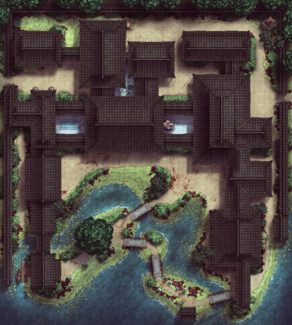 Japanese Mansion — Shinden Zukuri Battlemap - Massacre 02 - DnD Map, Digital, Foundry VTT, Print
