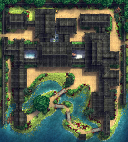 Japanese Mansion — Shinden Zukuri Battlemap - Summer 02 - DnD Map, Digital, Foundry VTT, Print