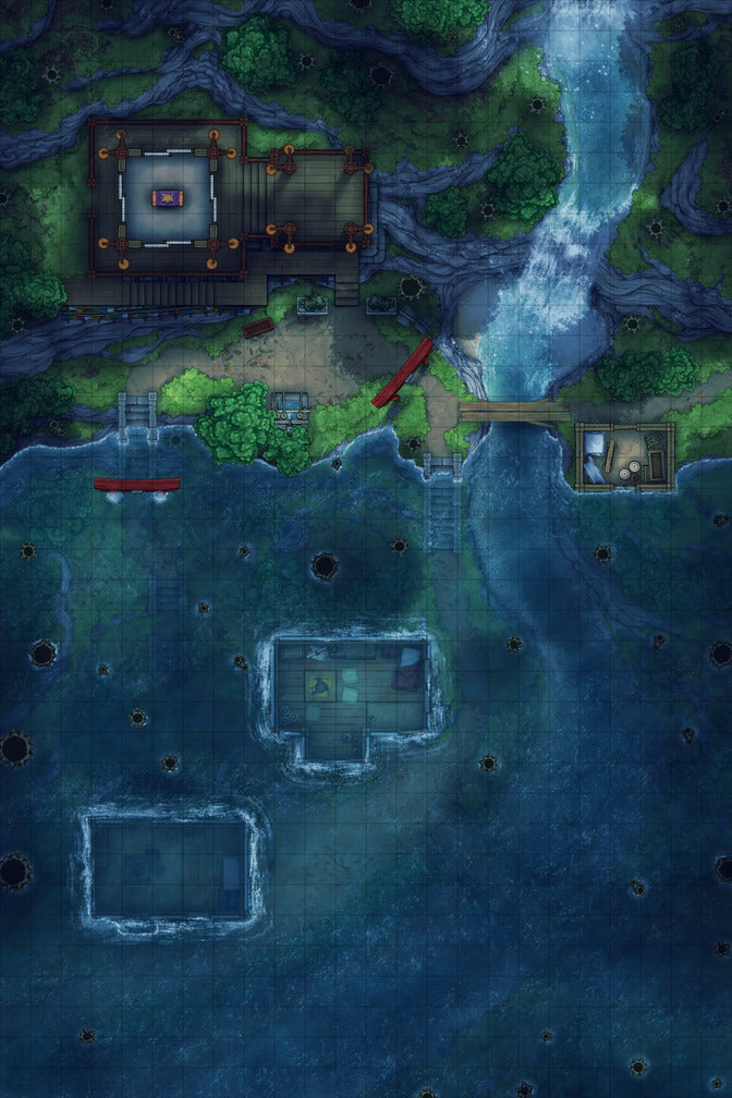 Japanese Mountain Village Temple Map Battlemap - fantasy battle map - Digital, Foundry VTT, Print
