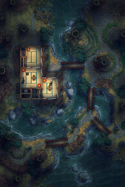 Japanese Tea House Battlemap - Japanese Tea House 24x36 Autumn Night 01
