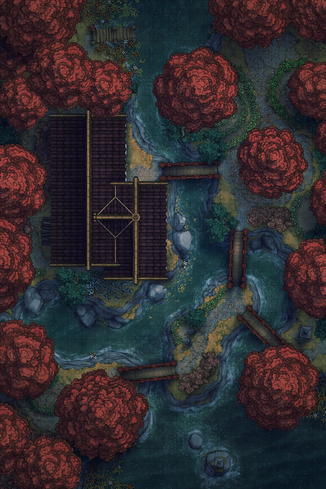 Japanese Tea House Battlemap - Japanese Tea House 24x36 Autumn Night 02