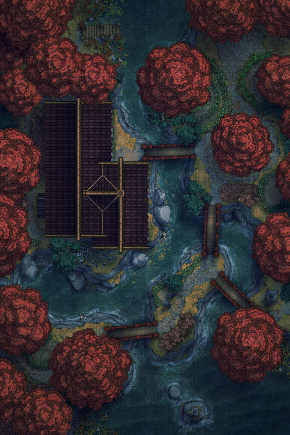 Japanese Tea House Battlemap - Japanese Tea House 24x36 Autumn Night 02