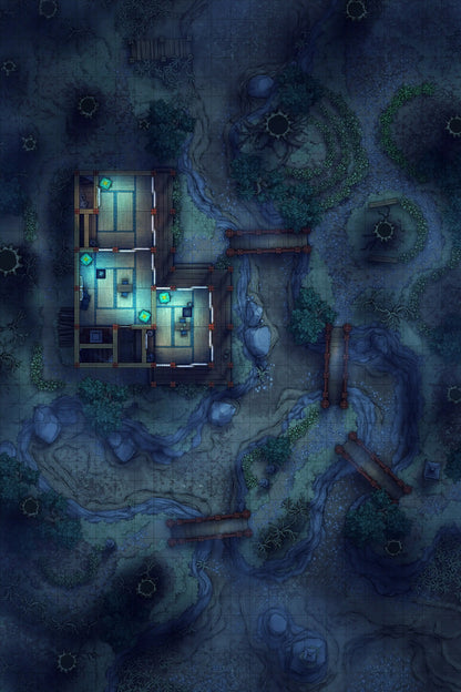 Japanese Tea House Battlemap - Japanese Tea House 24x36 Desolate Night 01