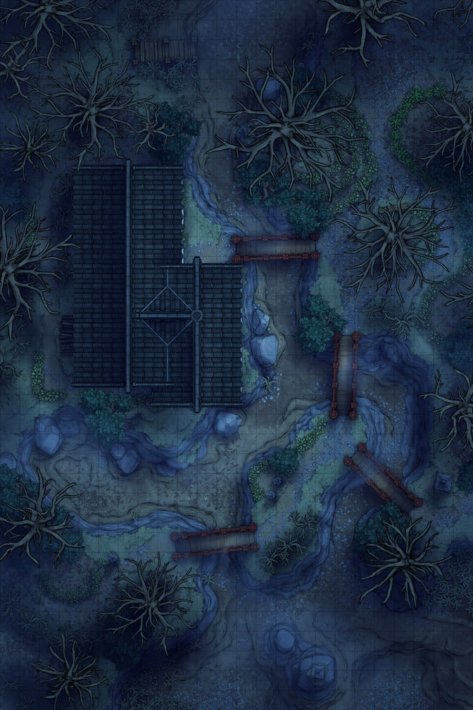 Japanese Tea House Battlemap - Japanese Tea House 24x36 Desolate Night 02
