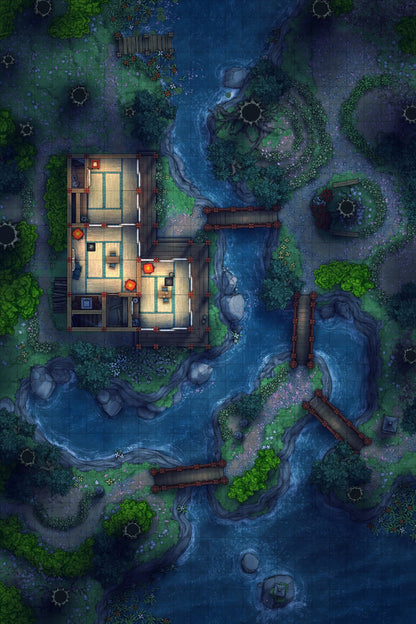 Japanese Tea House Battlemap - Japanese Tea House 24x36 Spring Night 01