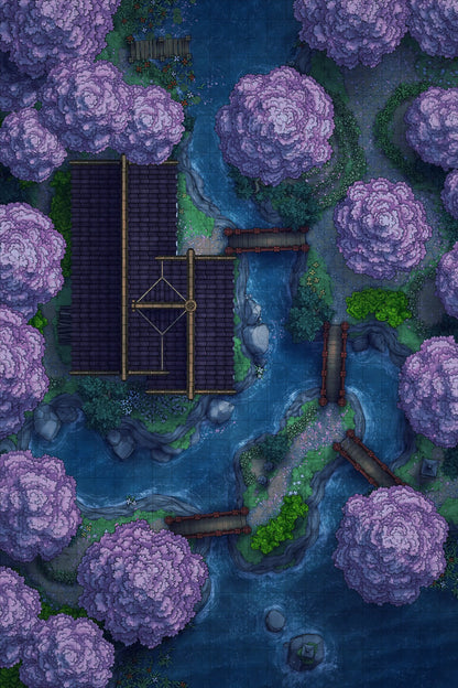 Japanese Tea House Battlemap - Japanese Tea House 24x36 Spring Night 02