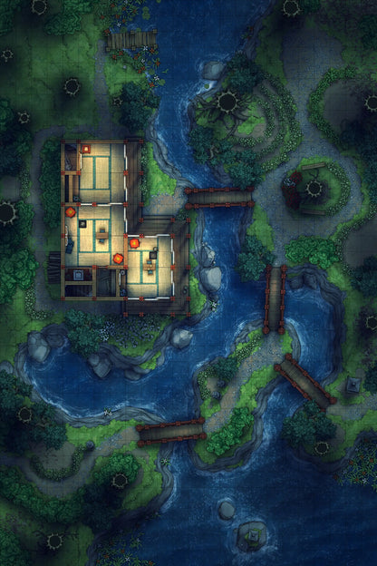 Japanese Tea House Battlemap - Japanese Tea House 24x36 Summer Night 01