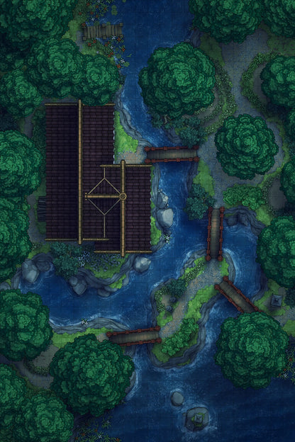 Japanese Tea House Battlemap - Japanese Tea House 24x36 Summer Night 02