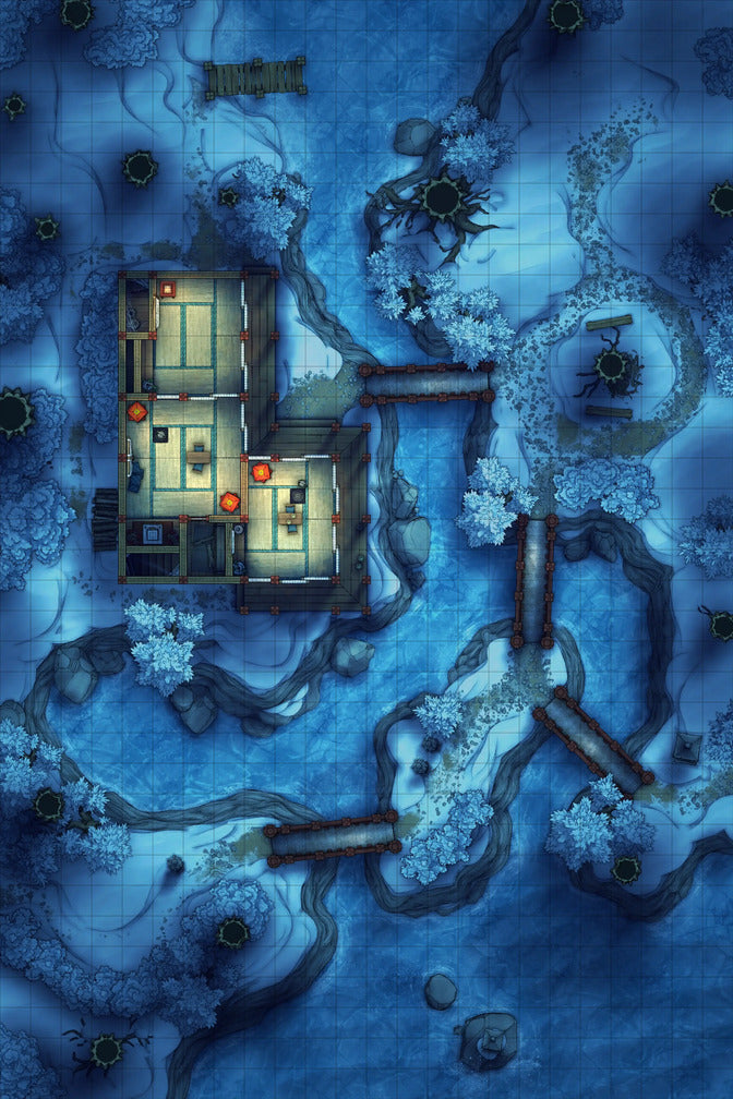 Japanese Tea House Battlemap - Japanese Tea House 24x36 Winter Night 01