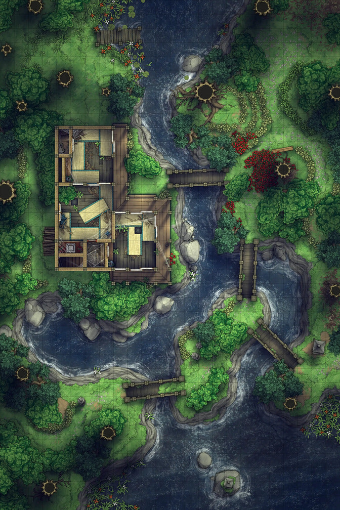 Japanese Tea House Battlemap - Japanese Tea House 24x36 Wrecked 01