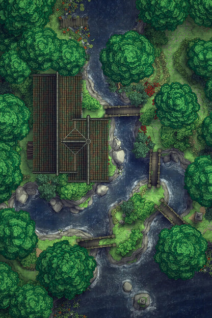 Japanese Tea House Battlemap - Japanese Tea House 24x36 Wrecked 02