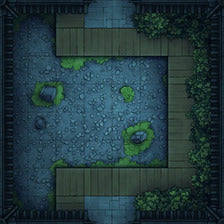 Modular Garden Tileset & Assets Battlemap - 8x8 I 04 Planks Night - DnD Map, Foundry VTT, Print