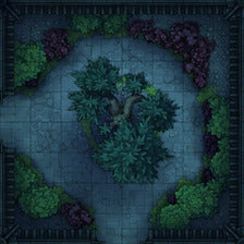 Modular Garden Tileset & Assets Battlemap - 8x8 L 03 Tree Night - DnD Map, Foundry VTT, Print