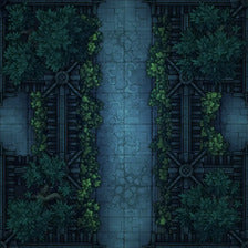 Modular Garden Tileset & Assets Battlemap - 8x8 X 03 Cross Night - DnD Map, Foundry VTT, Print