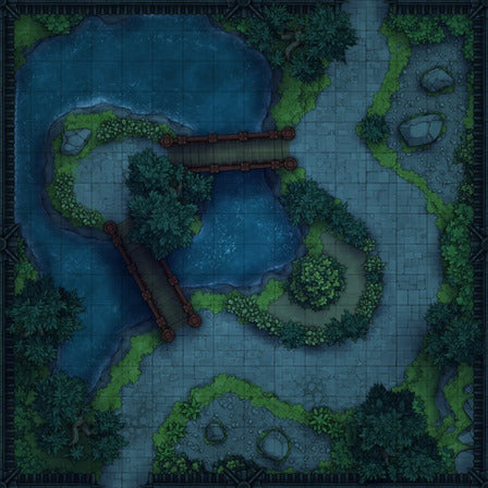 Modular Garden Tileset & Assets Battlemap - 16x16 I 01 Zen Night - DnD Map, Foundry VTT, Print