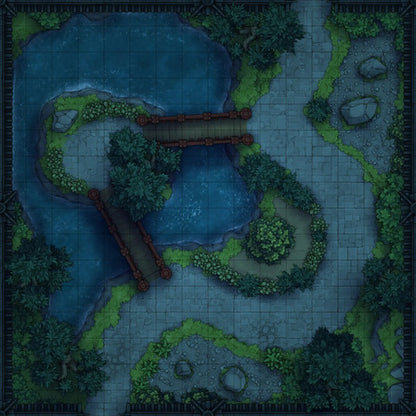 Modular Garden Tileset & Assets Battlemap - 16x16 I 01 Zen Night - DnD Map, Foundry VTT, Print