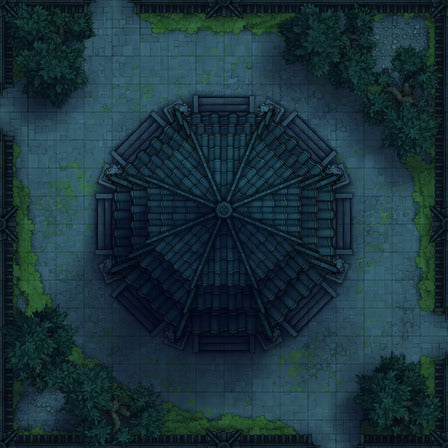 Modular Garden Tileset & Assets Battlemap - 16x16 X 02 Pagoda Night - DnD Map, Foundry VTT, Print