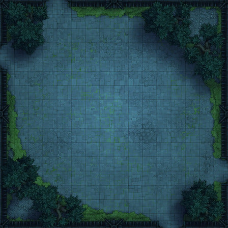 Modular Garden Tileset & Assets Battlemap - 16x16 X 03 Plaza Empty Night - DnD Map, Foundry VTT, Print