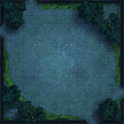 Modular Garden Tileset & Assets Battlemap - 16x16 X 03 Plaza Empty Night - DnD Map, Foundry VTT, Print