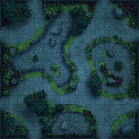 Modular Garden Tileset & Assets Battlemap - 16x16 X 05 Zen Eight Night - DnD Map, Foundry VTT, Print