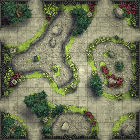 Modular Garden Tileset & Assets Battlemap - 16x16 X 05 Zen Eight - DnD Map, Foundry VTT, Print