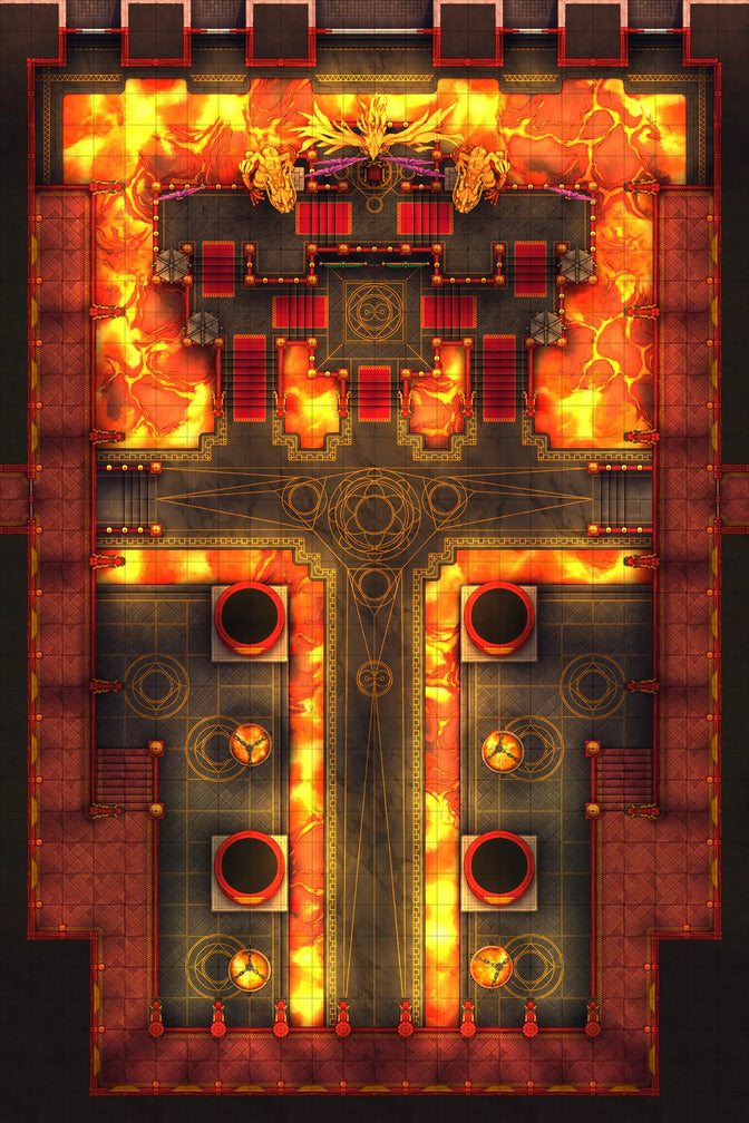 Phoenix King’s Throne Room Battlemap - fiery dungeon map - Digital, Foundry VTT, Print