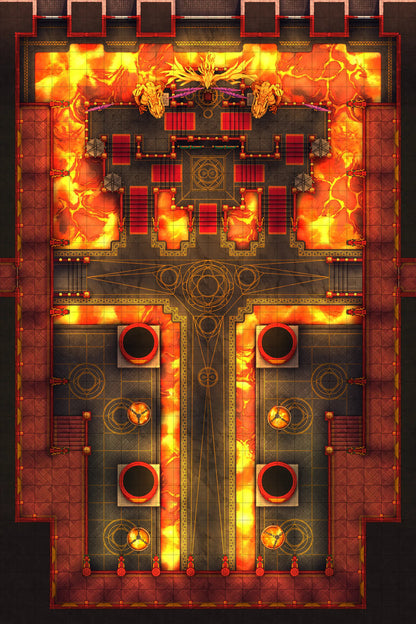 Phoenix King’s Throne Room Battlemap - fiery dungeon map - Digital, Foundry VTT, Print