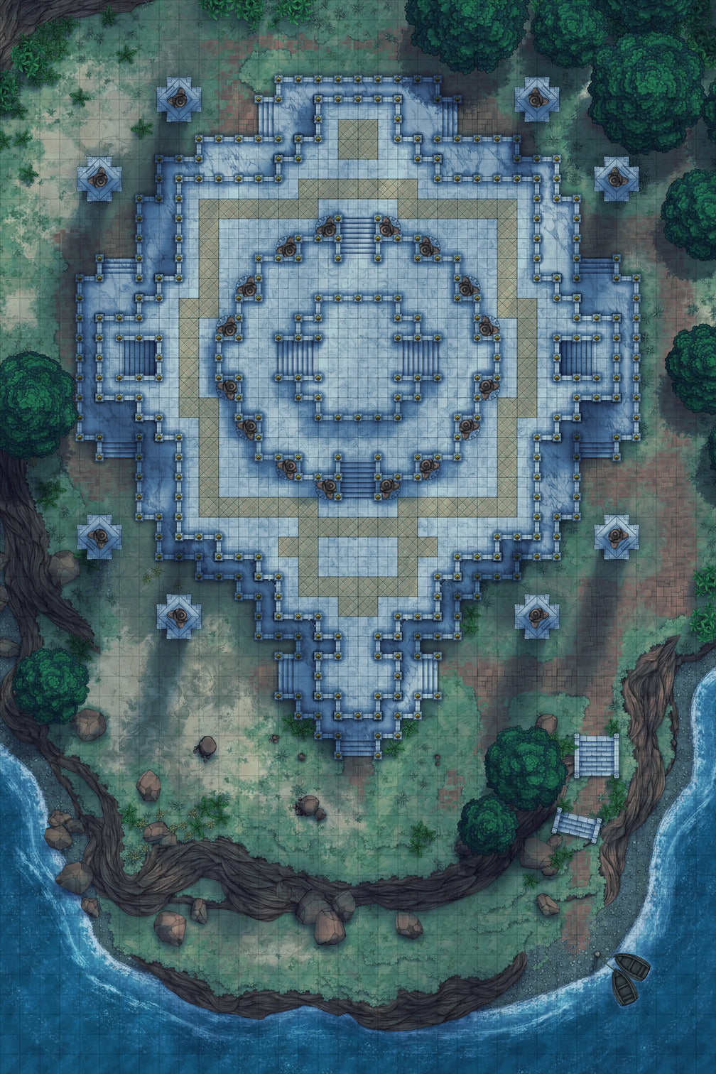 Minotaur Stupa / Bull Temple Battlemap - ornate stone temple - Digital, Foundry VTT, Print