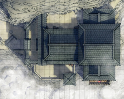 Mountain Monk Monastery Battlemap - overhead view temple complex - Digital, Foundry VTT, Print