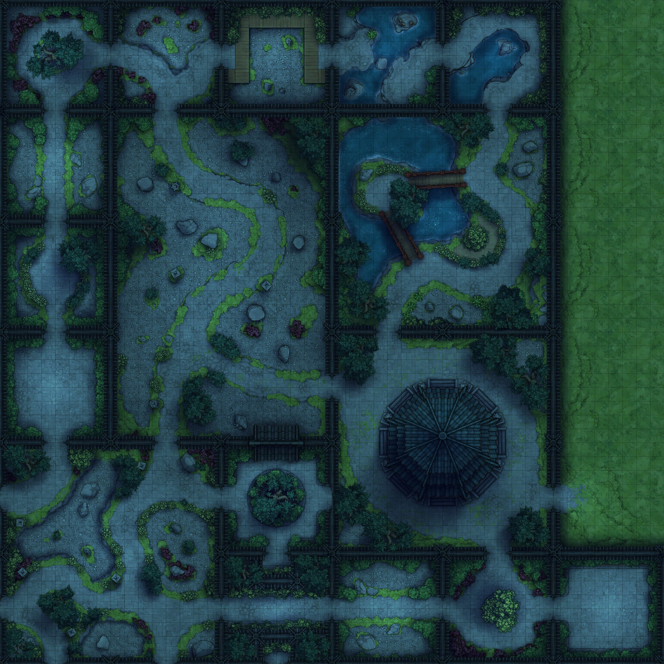 Modular Garden Tileset & Assets Battlemap - Night - DnD Map, Digital, Foundry VTT, Print