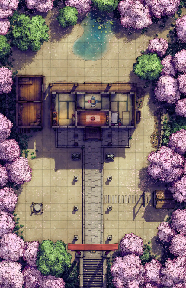 Hakurei Shrine Battlemap - japanese-style garden - Digital, Foundry VTT, Print