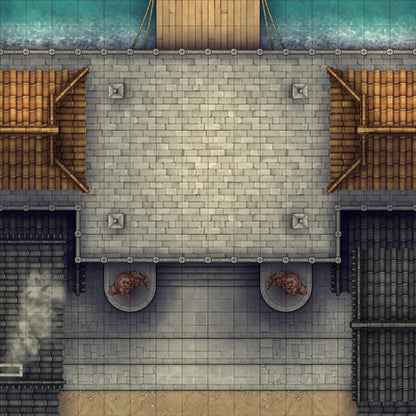 Modular Japanese City Streets Tileset Battlemap - overhead view stone city square - Digital, Foundry VTT, Print